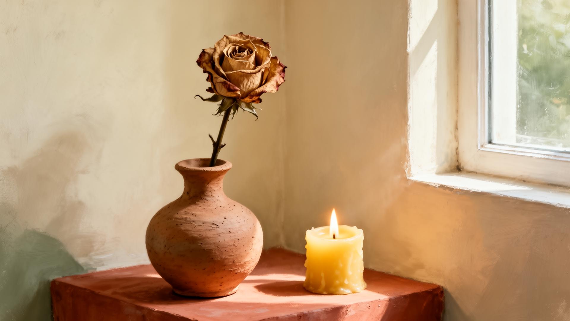 Sanctuary corner with rose and candle