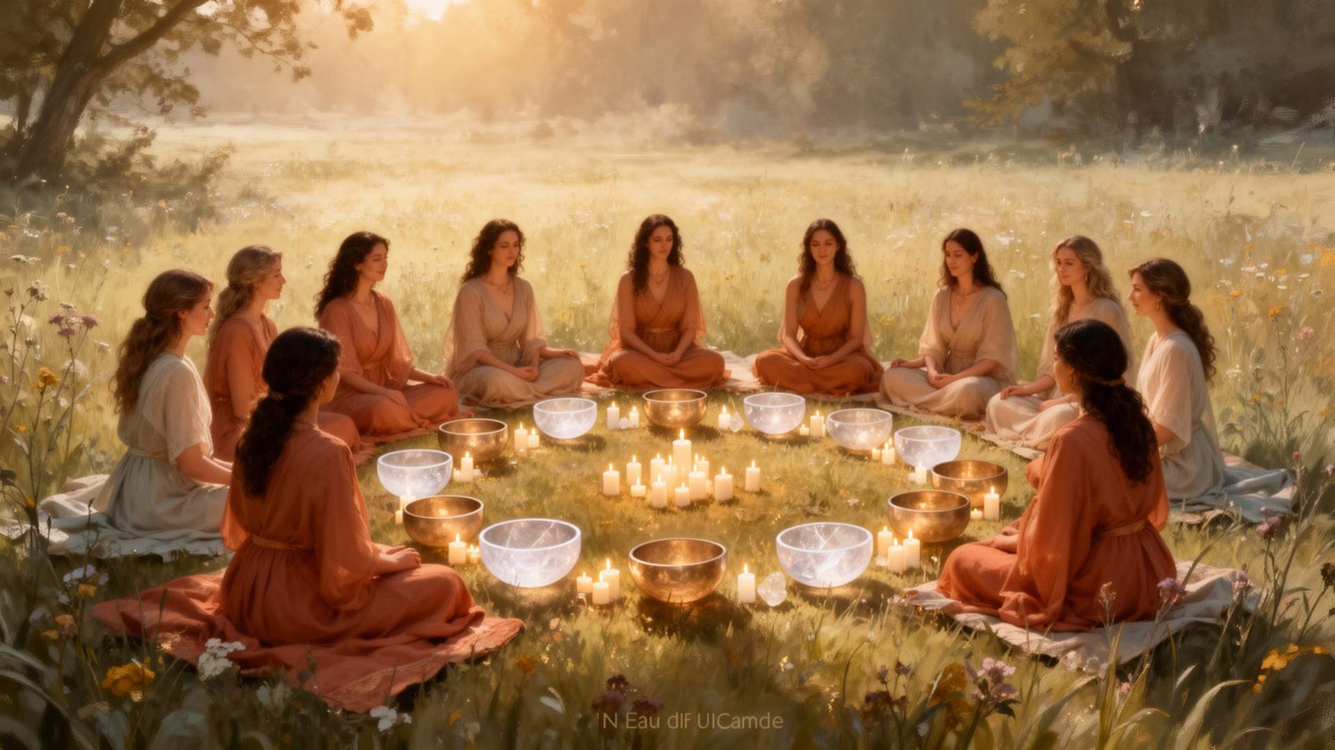 Sound healing circle in a meadow